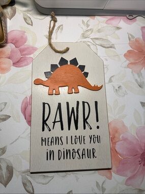 Hobby Lobby Dino sign Wooden Hanging with Twine